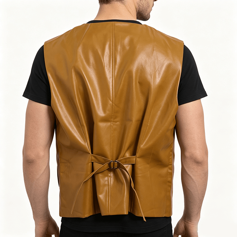 Gilet en cuir à revers cranté style western vintage pour homme - image 3