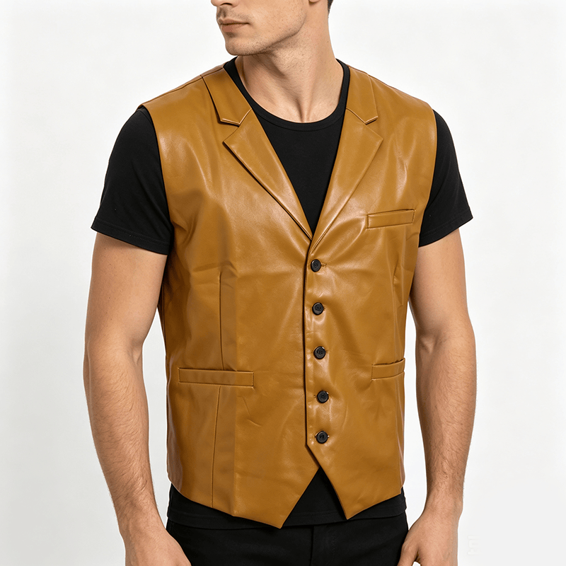 Gilet en cuir à revers cranté style western vintage pour homme - image 2