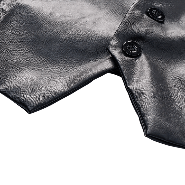 Gilet en cuir noir uni pour homme, style streetwear décontracté - image 8