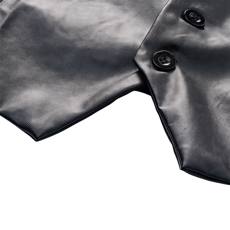 Gilet en cuir noir uni pour homme, style streetwear décontracté - image 8