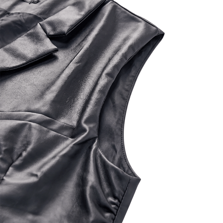 Gilet en cuir noir uni pour homme, style streetwear décontracté - image 7