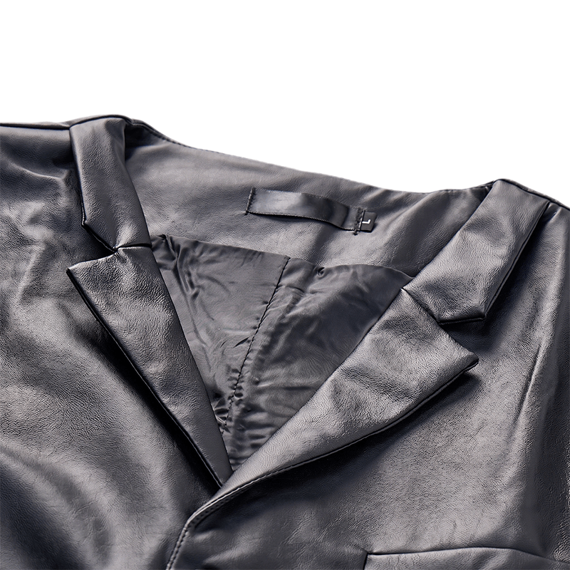 Gilet en cuir noir uni pour homme, style streetwear décontracté - image 4