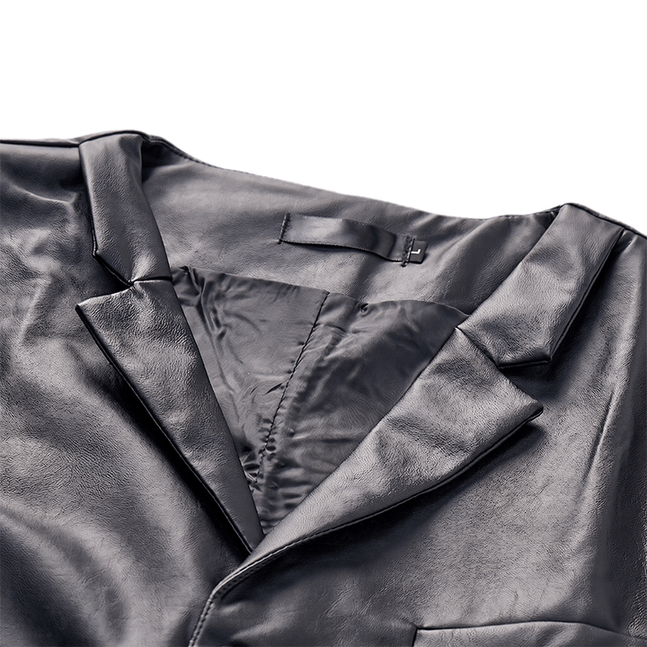 Gilet en cuir noir uni pour homme, style streetwear décontracté - image 4