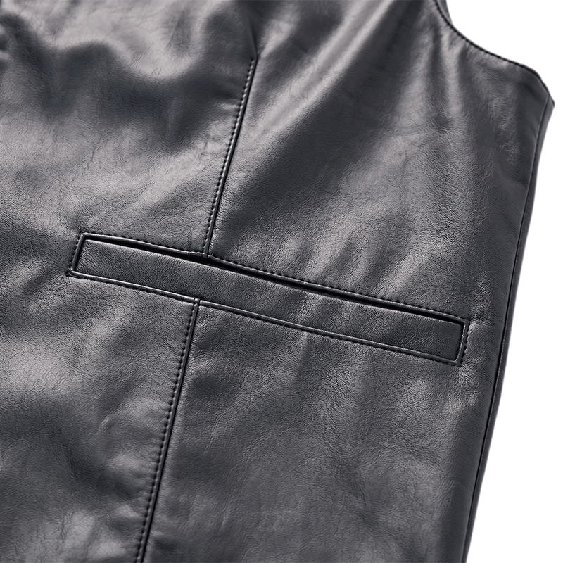 Gilet en cuir noir uni pour homme, style streetwear décontracté - image 6