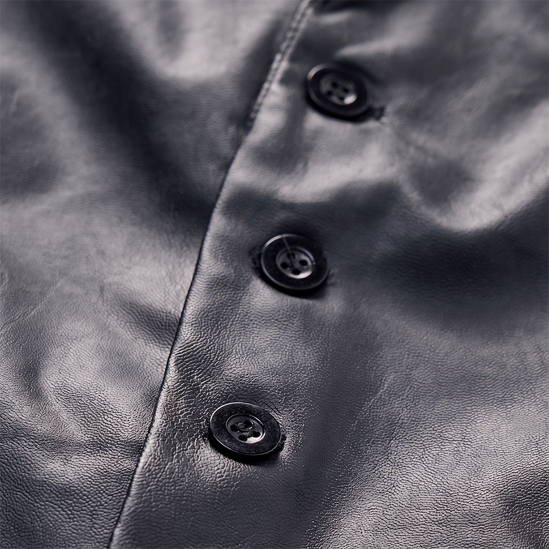 Gilet en cuir noir uni pour homme, style streetwear décontracté - image 5