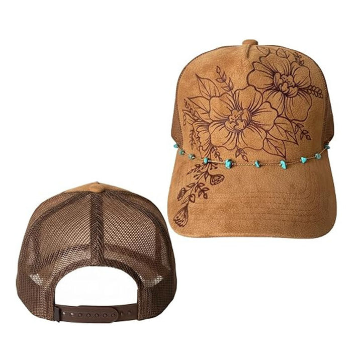 Casquette de baseball style western à motif floral brûlé avec chaîne turquoise - image 7