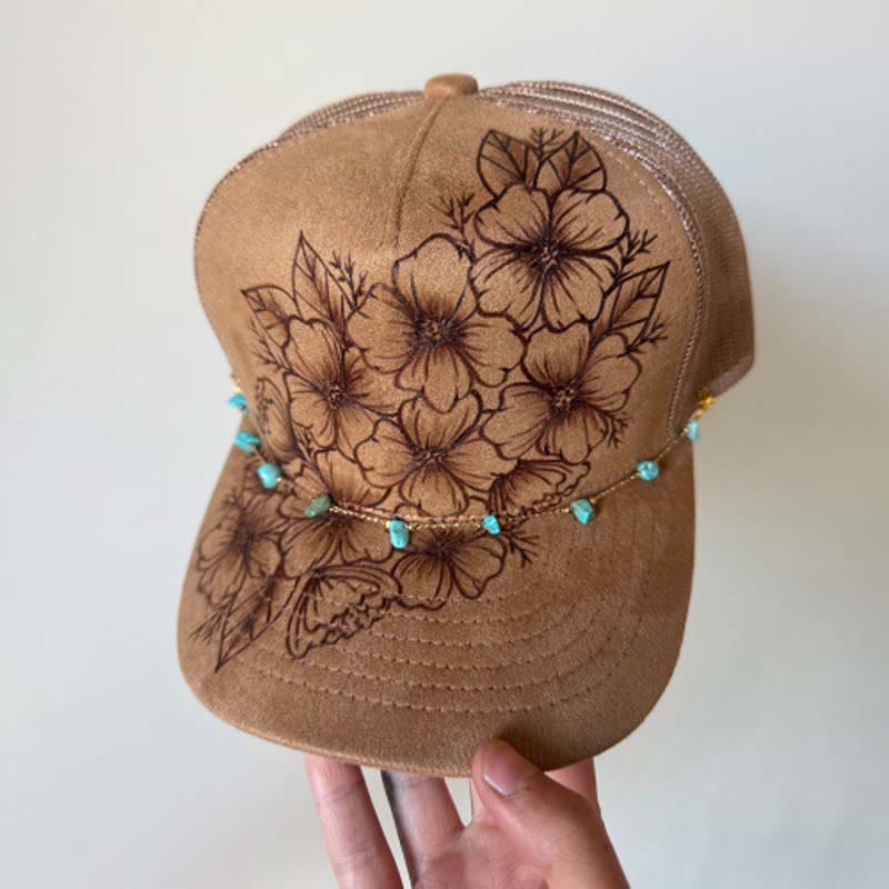 Casquette de baseball style western à motif floral brûlé avec chaîne turquoise - Style n° 4 / Marron - Réglable (21 5/8"-23 5/8") - image 8