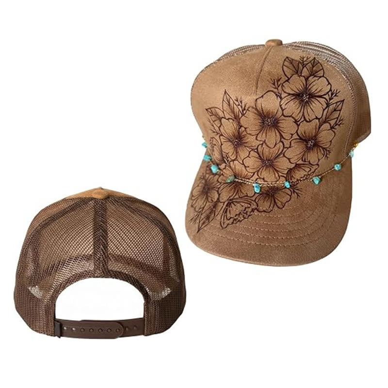 Casquette de baseball style western à motif floral brûlé avec chaîne turquoise - image 9