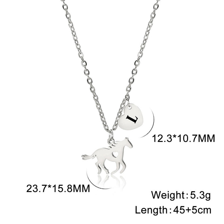 Collier pendentif délicat cheval avec initiale et cœur - Argent - L - image 40