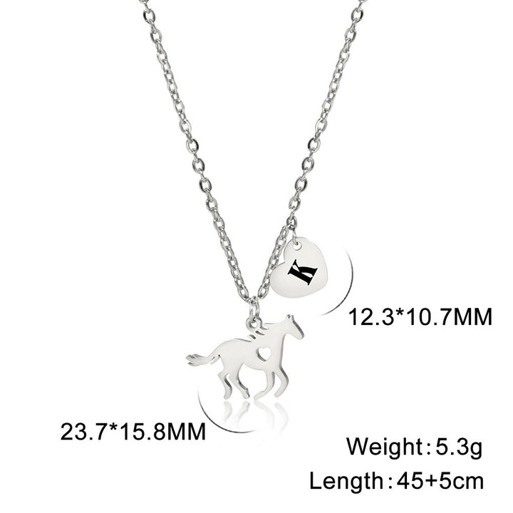 Collier pendentif délicat cheval avec initiale et cœur - Argent - K - image 39