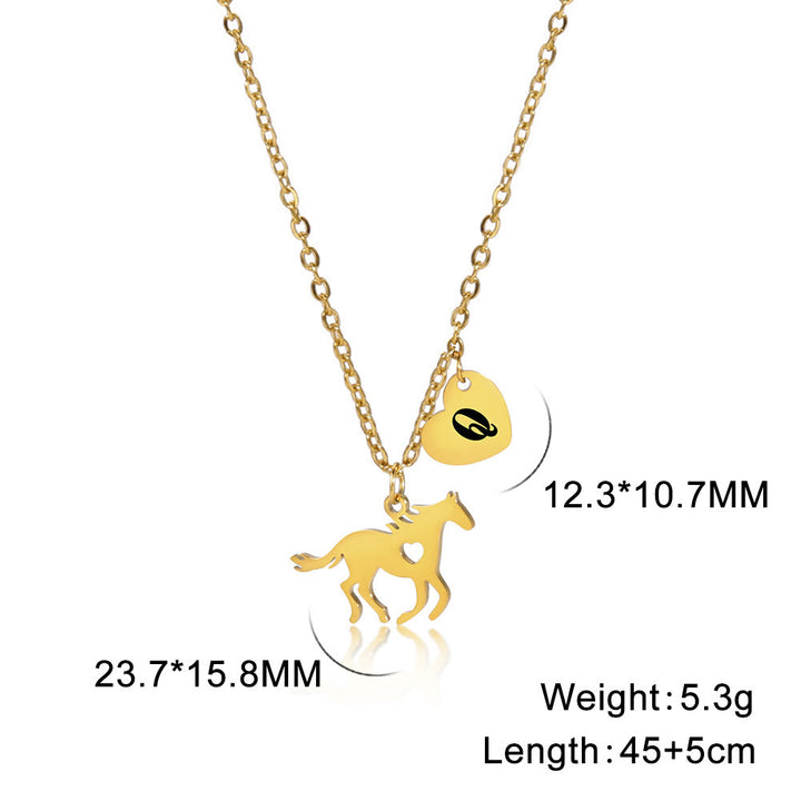 Collier pendentif délicat cheval avec initiale et cœur - Or - Q - image 19