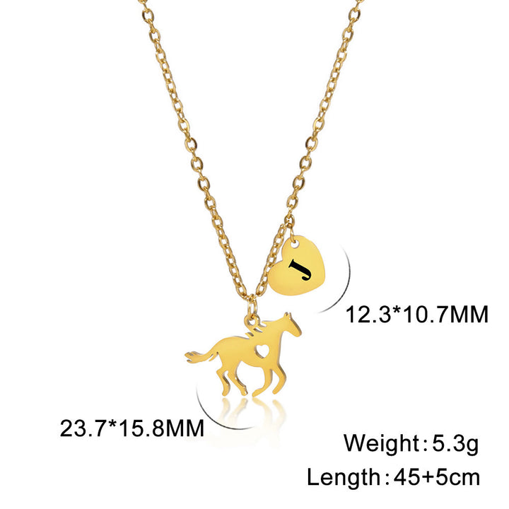 Collier pendentif délicat cheval avec initiale et cœur - Or - J - image 12