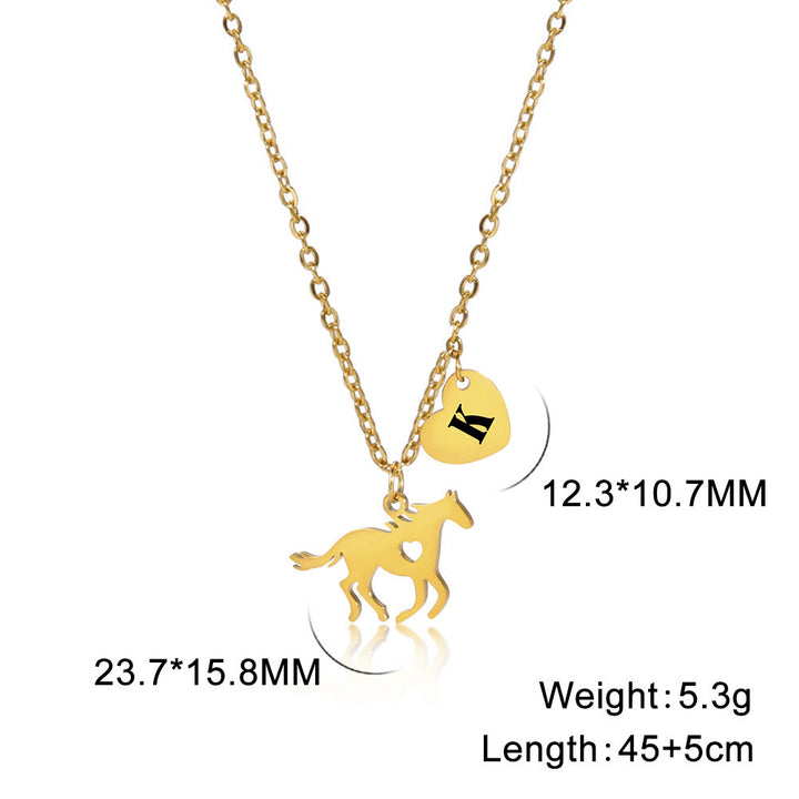 Collier pendentif délicat cheval avec initiale et cœur - Or - K - image 13
