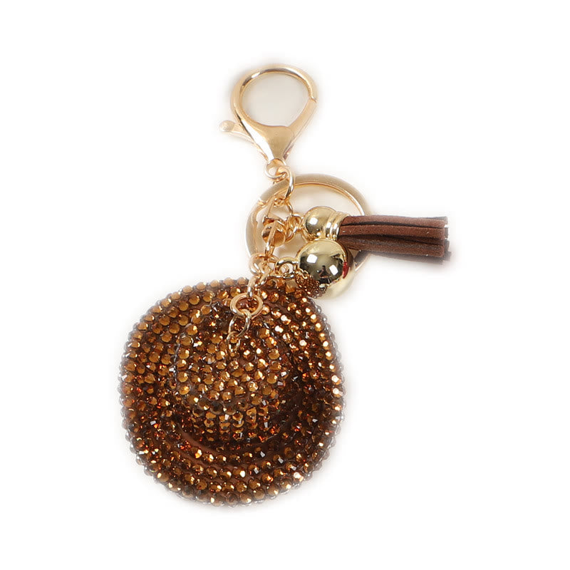 Porte-clés chapeau de cowboy western à strass scintillants - Café - image 1