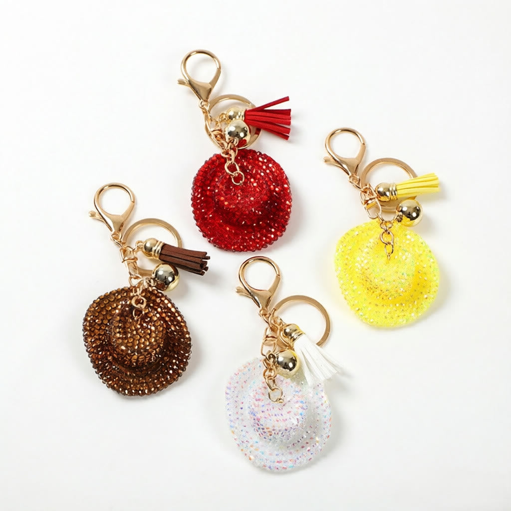 Porte-clés chapeau de cowboy western à strass scintillants - image 0