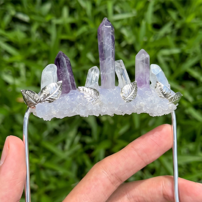Broche de pochette en cristal naturel fait main - Violet foncé - image 8