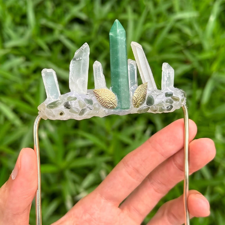 Broche de pochette en cristal naturel fait main - Vert et blanc - image 12