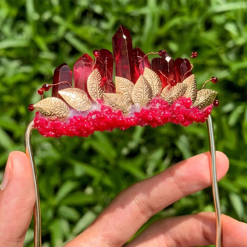 Broche de pochette en cristal naturel fait main - Rouge et or - image 6