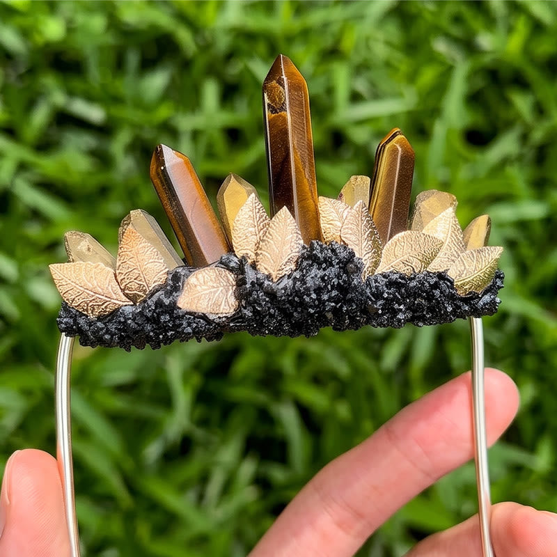 Broche de pochette en cristal naturel fait main - Brun et or - image 0