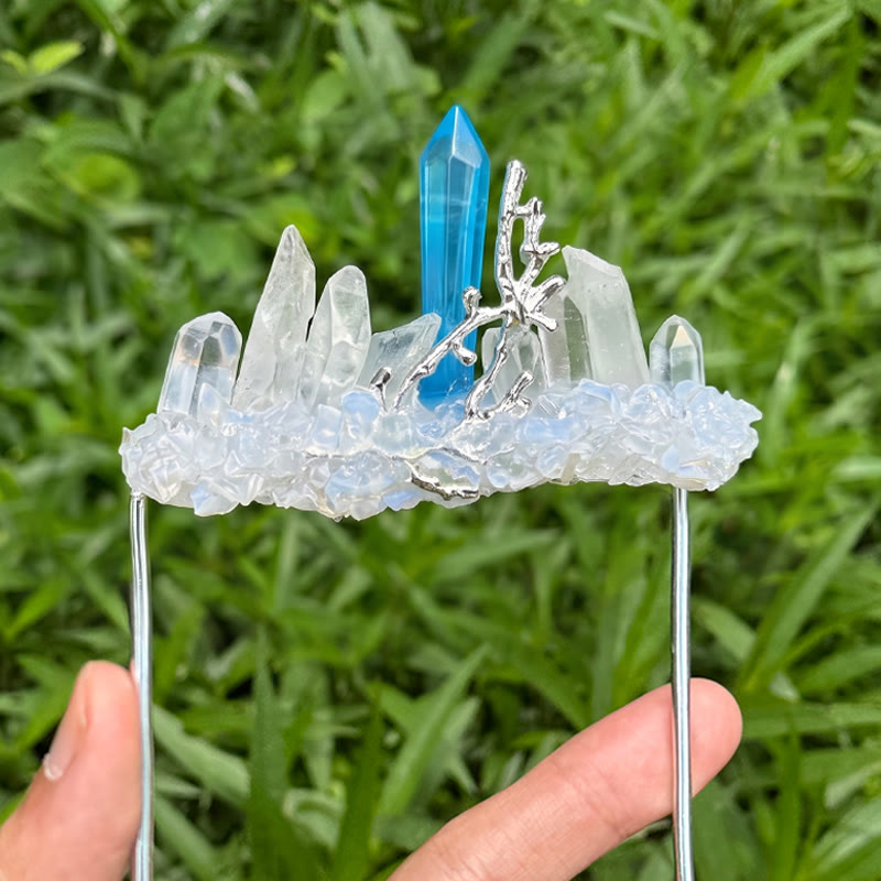 Broche de pochette en cristal naturel fait main - Bleu et blanc - image 13