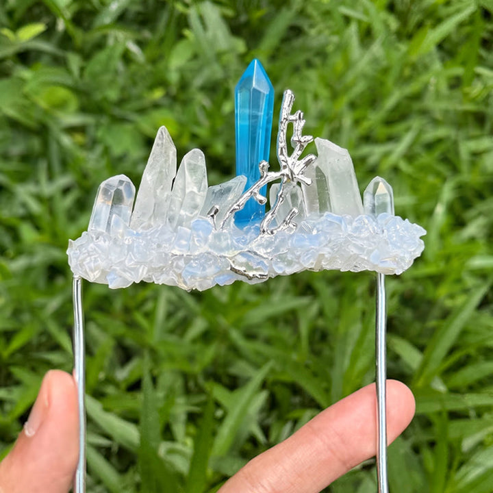 Broche de pochette en cristal naturel fait main - Bleu et blanc - image 13
