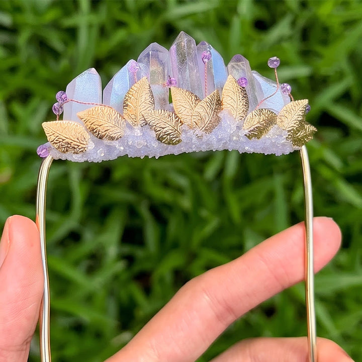 Broche de pochette en cristal naturel fait main - Violet et or - image 4
