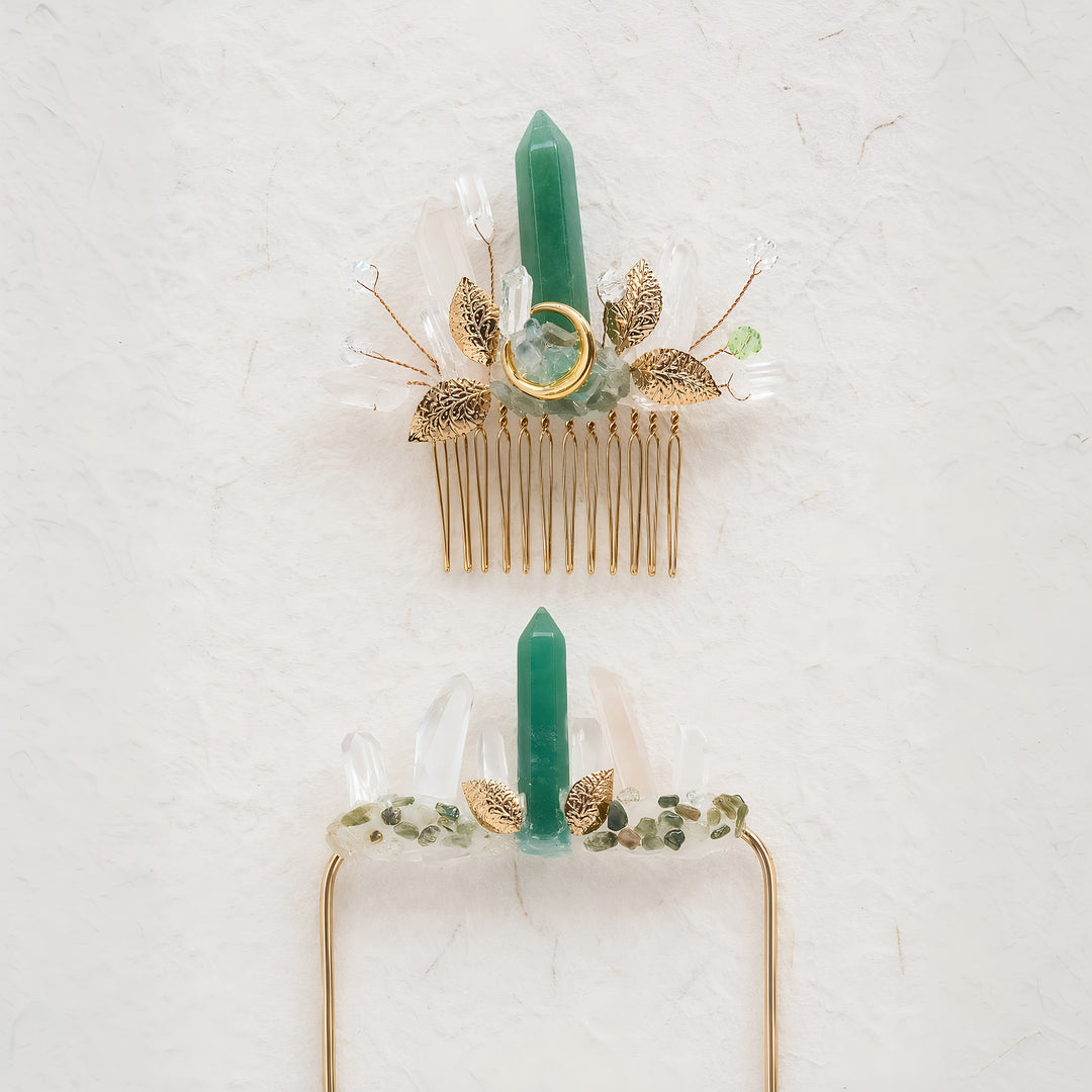 Boutonnière de poche artisanale pour le marié et peigne à cheveux en cristal pour la mariée (ensemble) - image 11