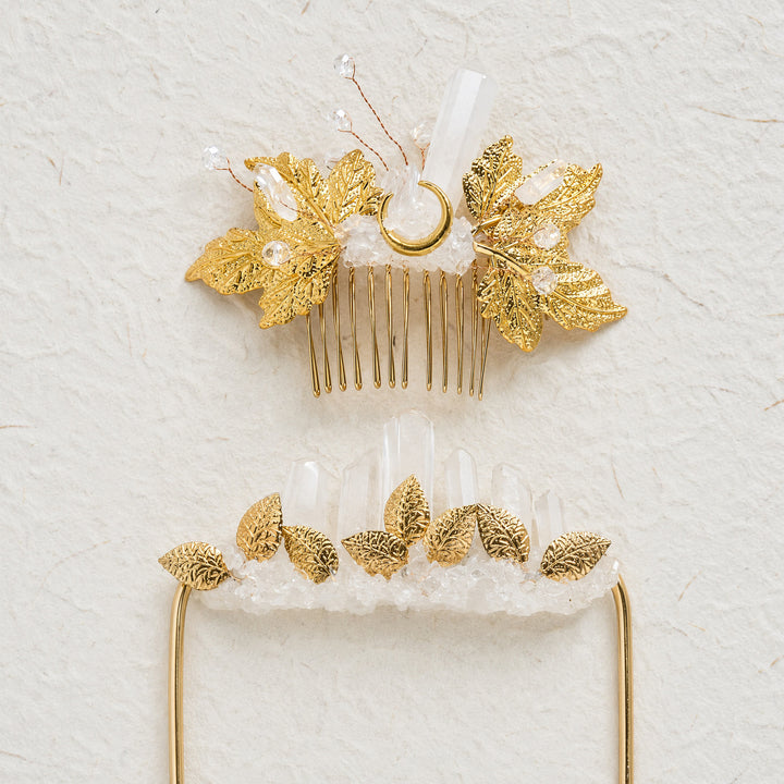 Boutonnière de poche artisanale pour le marié et peigne à cheveux en cristal pour la mariée (ensemble) - image 7