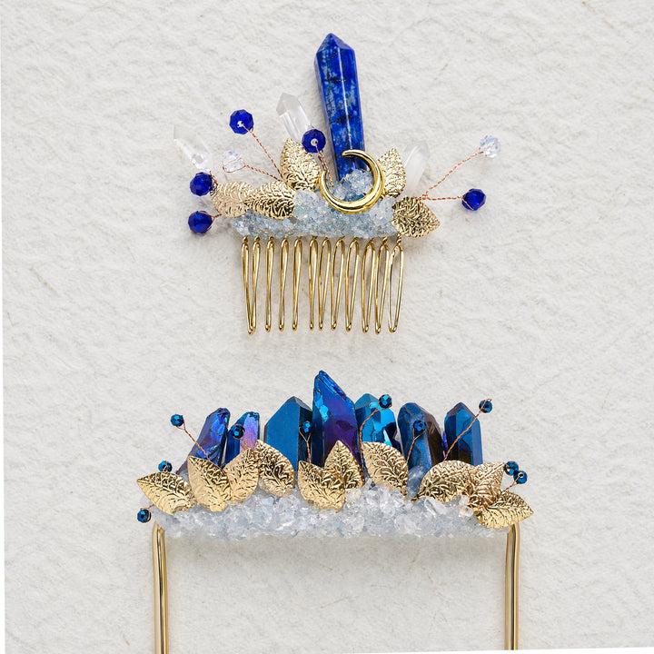 Boutonnière de poche artisanale pour le marié et peigne à cheveux en cristal pour la mariée (ensemble) - image 5