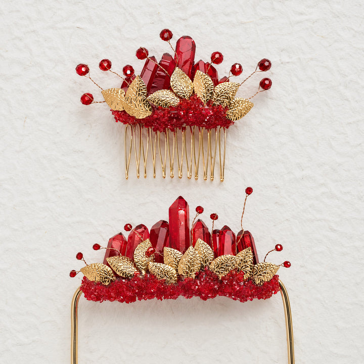 Boutonnière de poche artisanale pour le marié et peigne à cheveux en cristal pour la mariée (ensemble) - image 9