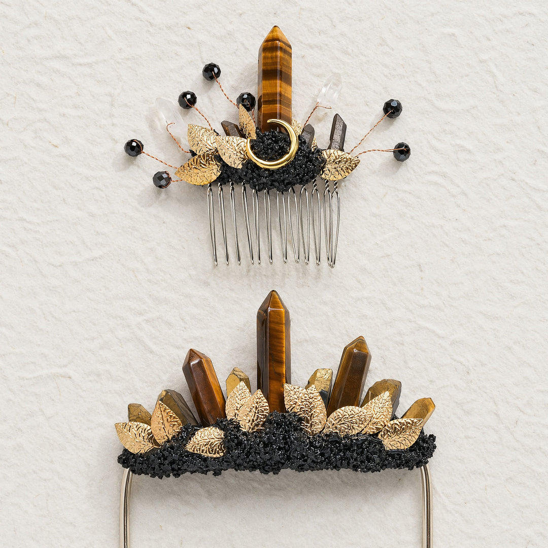 Boutonnière de poche artisanale pour le marié et peigne à cheveux en cristal pour la mariée (ensemble) - image 3