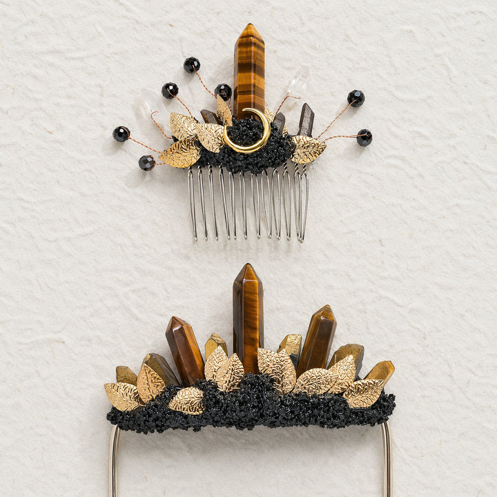 Boutonnière de poche artisanale pour le marié et peigne à cheveux en cristal pour la mariée (ensemble) - image 3