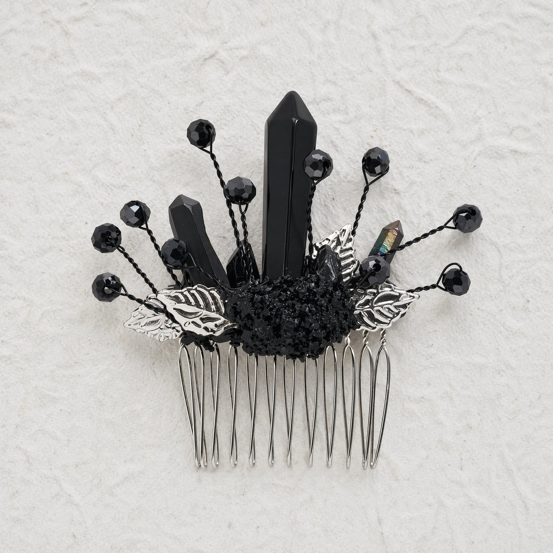 Peigne à cheveux pour femme orné de véritables feuilles de cristal enchantées - image 9