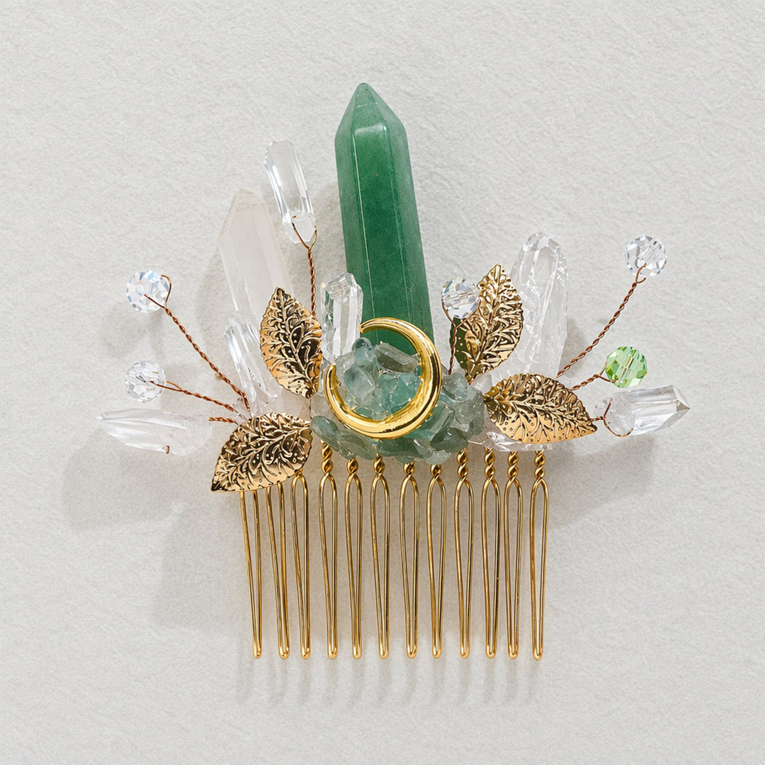 Peigne à cheveux pour femme orné de véritables feuilles de cristal enchantées - image 5