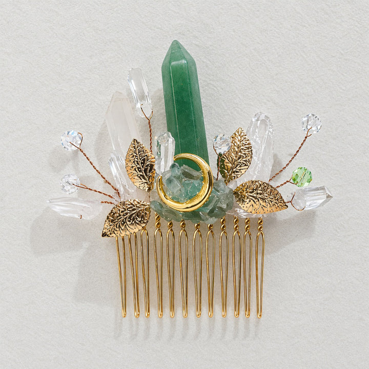 Peigne à cheveux pour femme orné de véritables feuilles de cristal enchantées - image 5