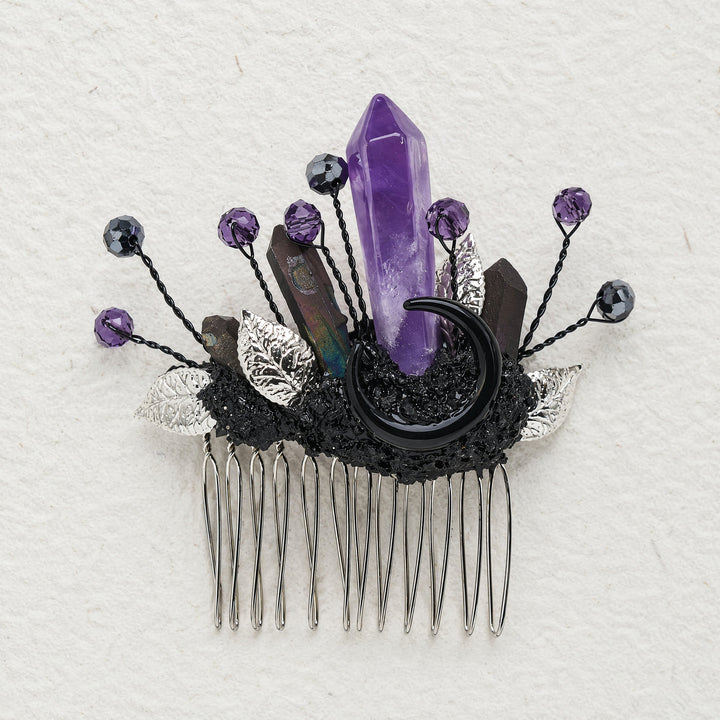 Peigne à cheveux pour femme orné de véritables feuilles de cristal enchantées - image 11