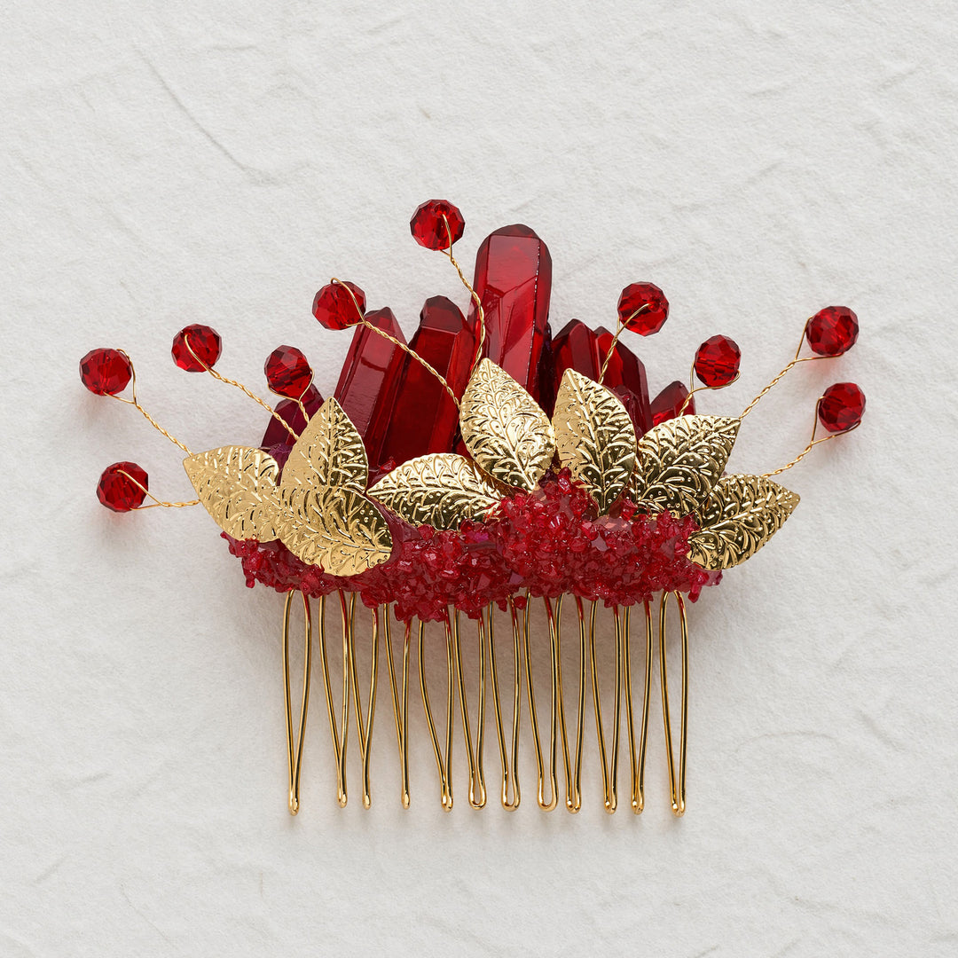 Peigne à cheveux pour femme orné de véritables feuilles de cristal enchantées - image 1