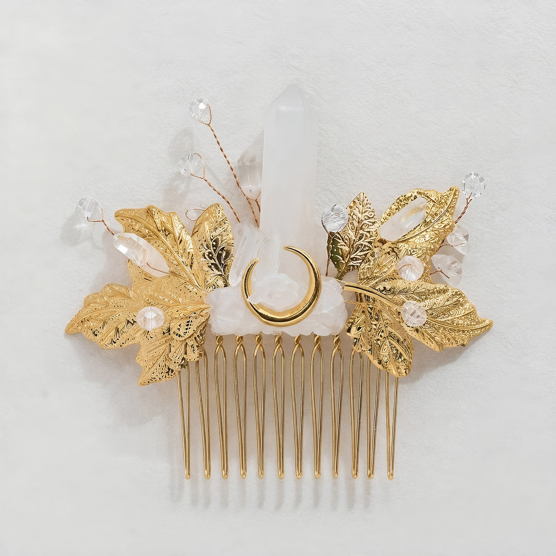 Peigne à cheveux pour femme orné de véritables feuilles de cristal enchantées - image 7