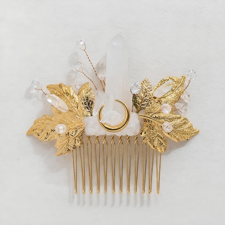 Peigne à cheveux pour femme orné de véritables feuilles de cristal enchantées - image 7