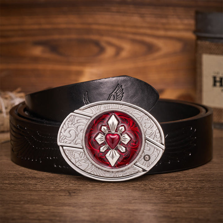 Ceinture en cuir avec boucle de couteau pliant caché à faire soi-même, motif cœur cramoisi gothique - Cœur Cramoisi - Ceinture noire à motif aigle en relief - 42 - image 2