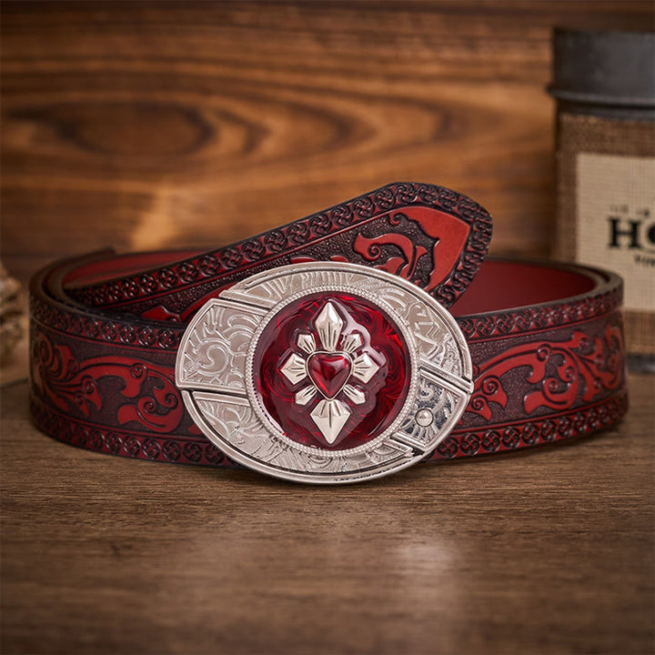 Ceinture en cuir avec boucle de couteau pliant caché à faire soi-même, motif cœur cramoisi gothique - Cœur Cramoisi - Ceinture sculptée marron - 42 - image 6