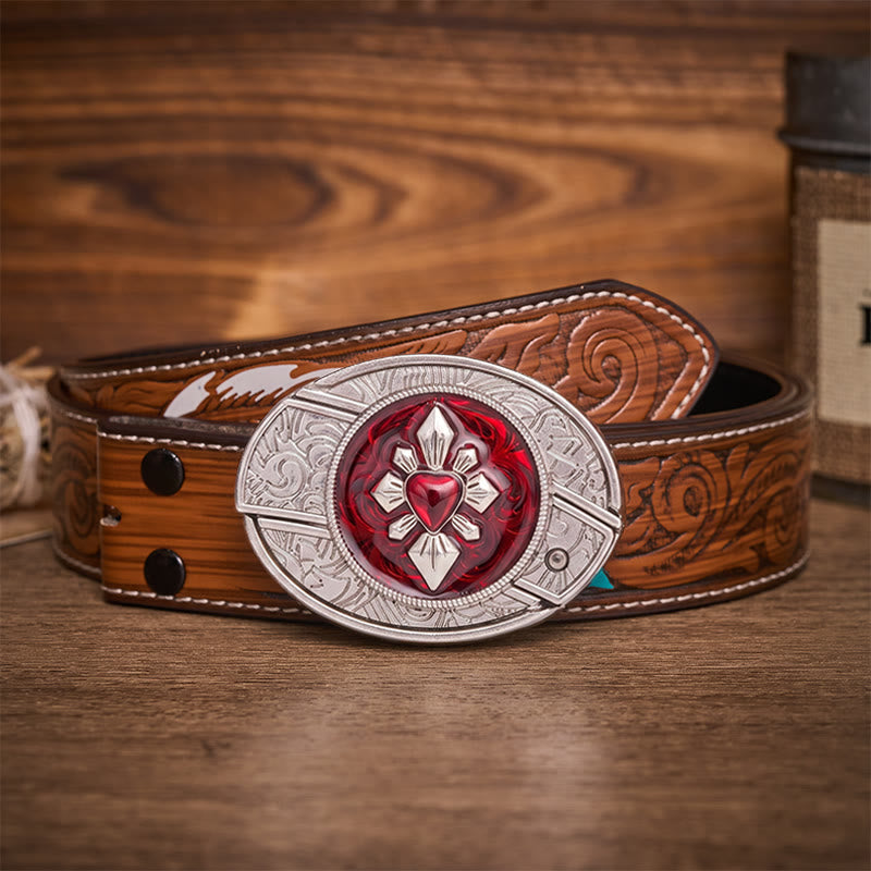 Ceinture en cuir avec boucle de couteau pliant caché à faire soi-même, motif cœur cramoisi gothique - Cœur Cramoisi - Ceinture de plumes brunes - 40 - image 7