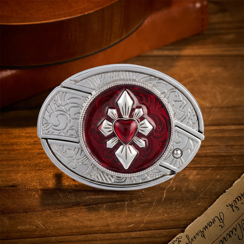 Ceinture en cuir avec boucle de couteau pliant caché à faire soi-même, motif cœur cramoisi gothique - Cœur Cramoisi - Sans ceinture - Ceinture non incluse - image 0