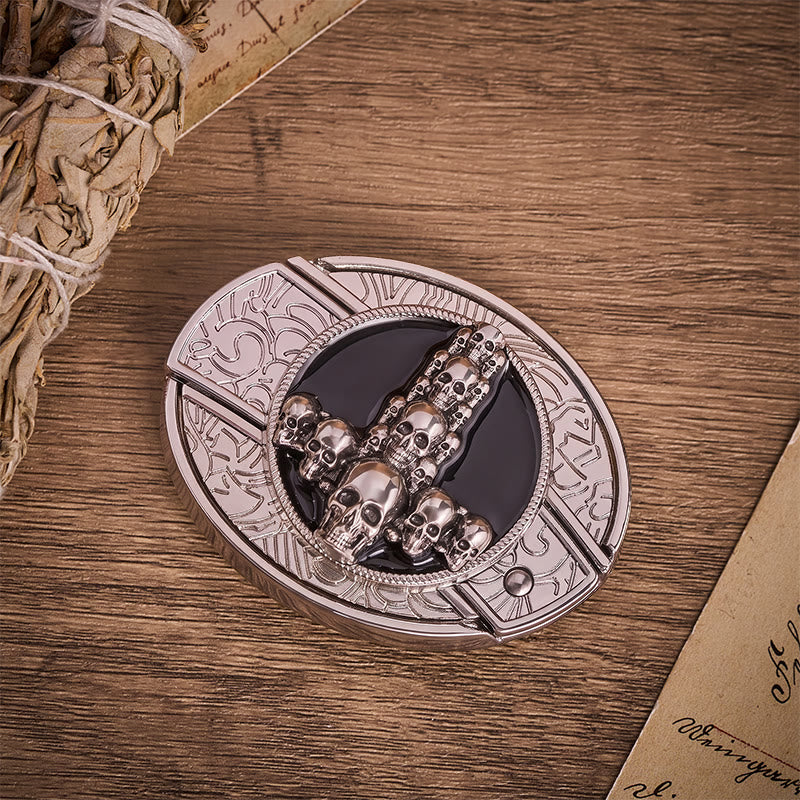 Ceinture en cuir avec boucle de couteau pliant caché, motif crâne et croix, style sombre et luxueux - image 9