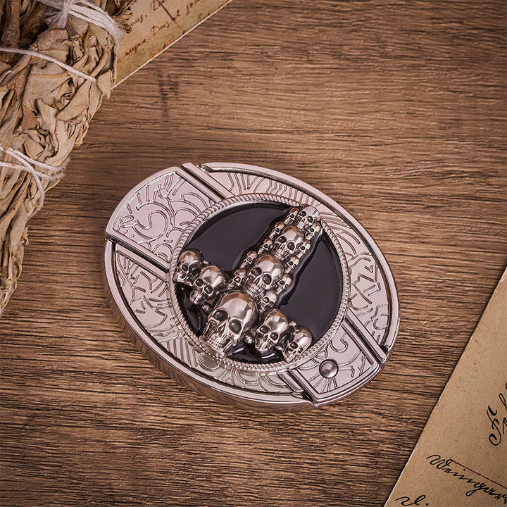 Ceinture en cuir avec boucle de couteau pliant caché, motif crâne et croix, style sombre et luxueux - image 9