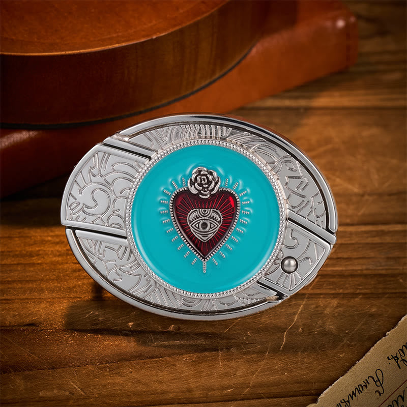 Ceinture en cuir avec boucle de couteau pliant dissimulée en émail turquoise rose et œil protecteur - Turquoise Evil Eye - Sans ceinture - Ceinture non incluse - image 0