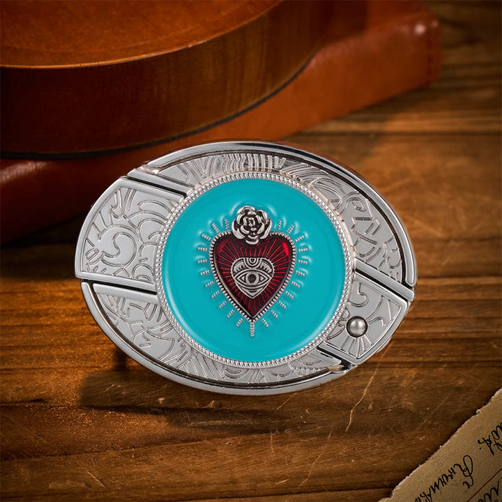Ceinture en cuir avec boucle de couteau pliant dissimulée en émail turquoise rose et œil protecteur - Turquoise Evil Eye - Sans ceinture - Ceinture non incluse - image 0