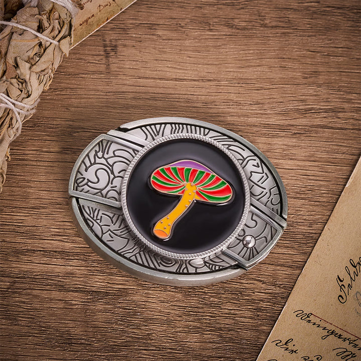 Ceinture en cuir avec boucle de couteau pliant dissimulant un champignon psychédélique arc-en-ciel - image 9