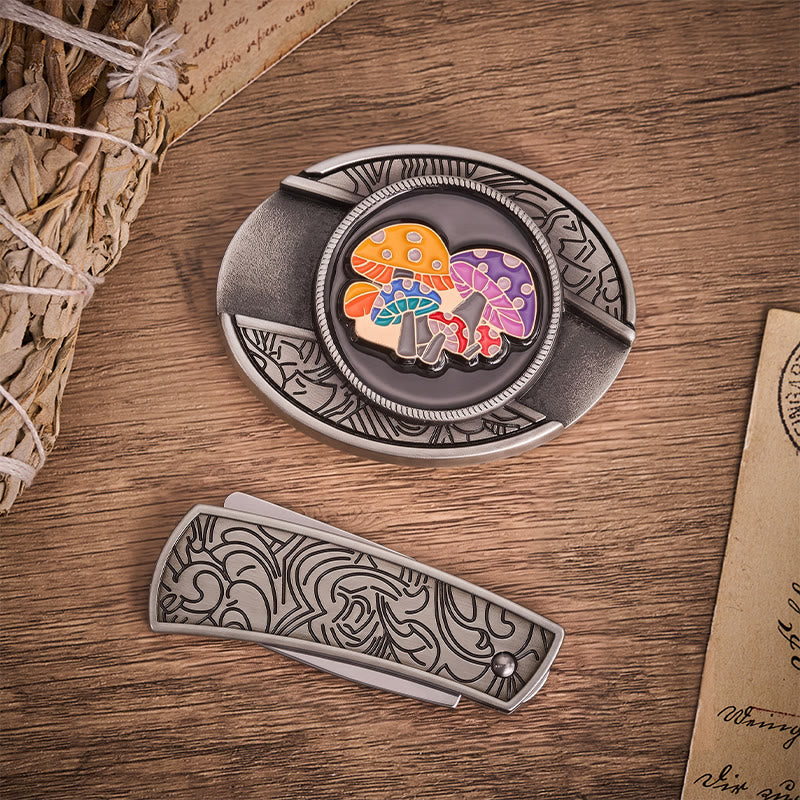 Ceinture en cuir avec boucle de couteau pliant dissimulée en émail coloré et champignons magiques - image 9