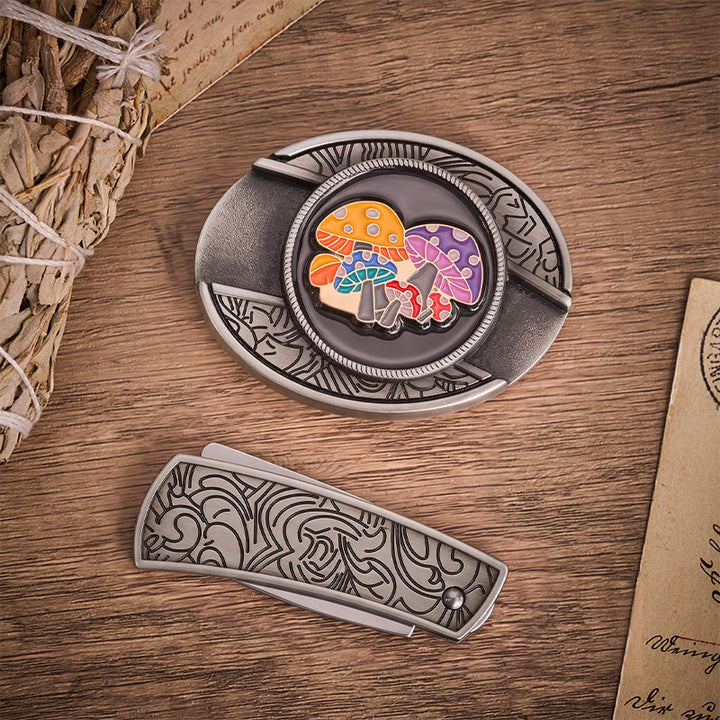 Ceinture en cuir avec boucle de couteau pliant dissimulée en émail coloré et champignons magiques - image 9